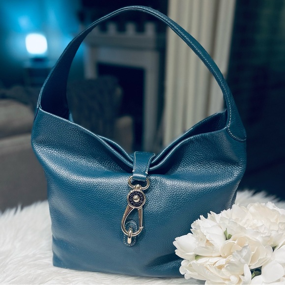 Dooney & Bourke Pebbled Leather Logo Lock Teal Blue Shoulder Bag - Picture 3 of 13
